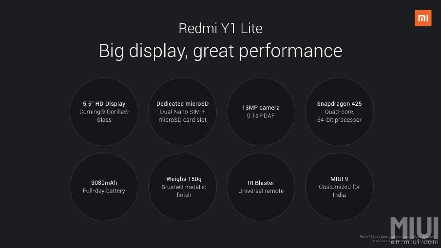 Redmi Y1 Lite Features